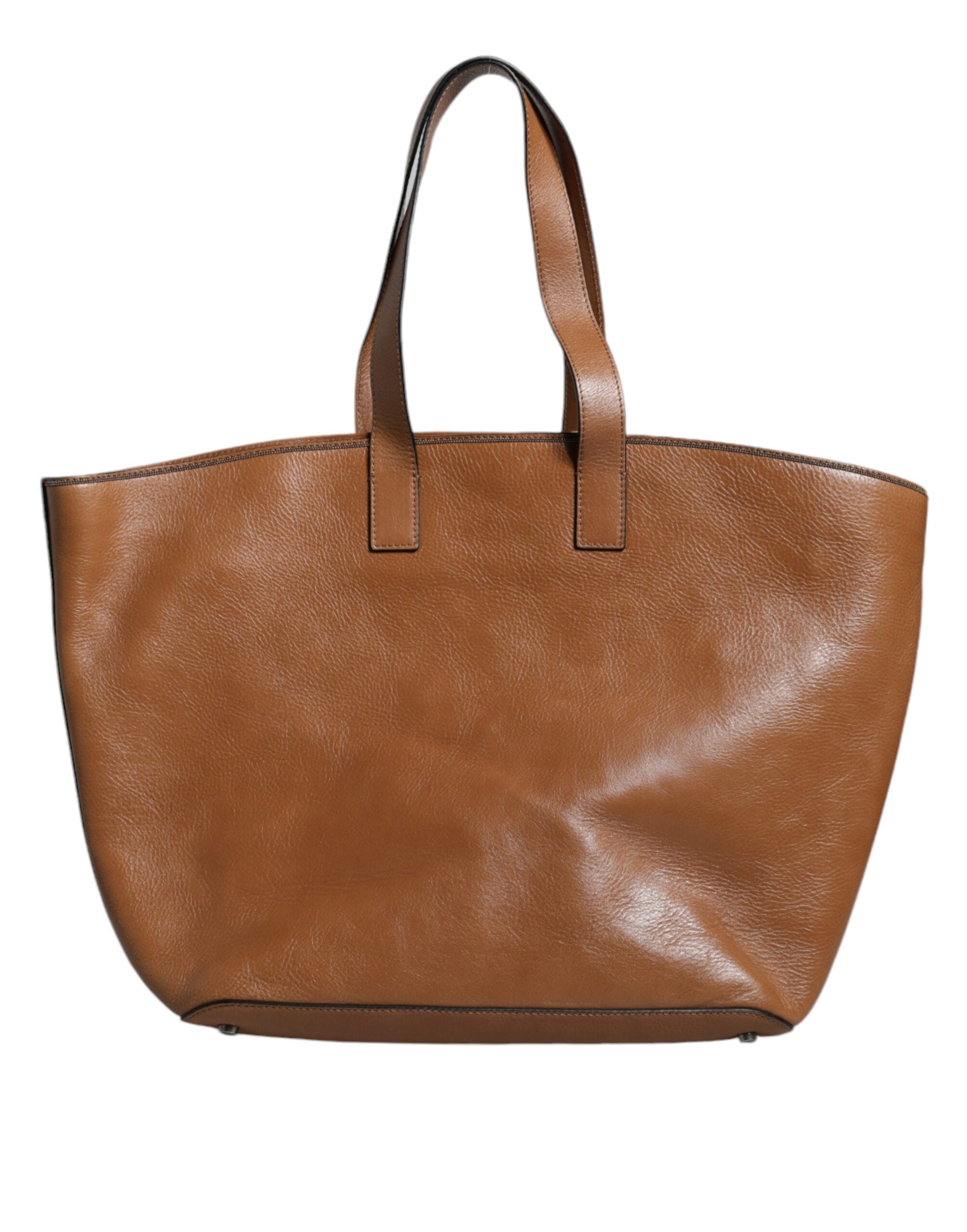 Brunello Cucinelli Brown Leather Logo Shoulder Strap Shopping Tote Women's Bag (Authentic Pre-Loved)