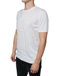 Dolce & Gabbana White Logo Embossed Cotton Crewneck Men's T-shirt