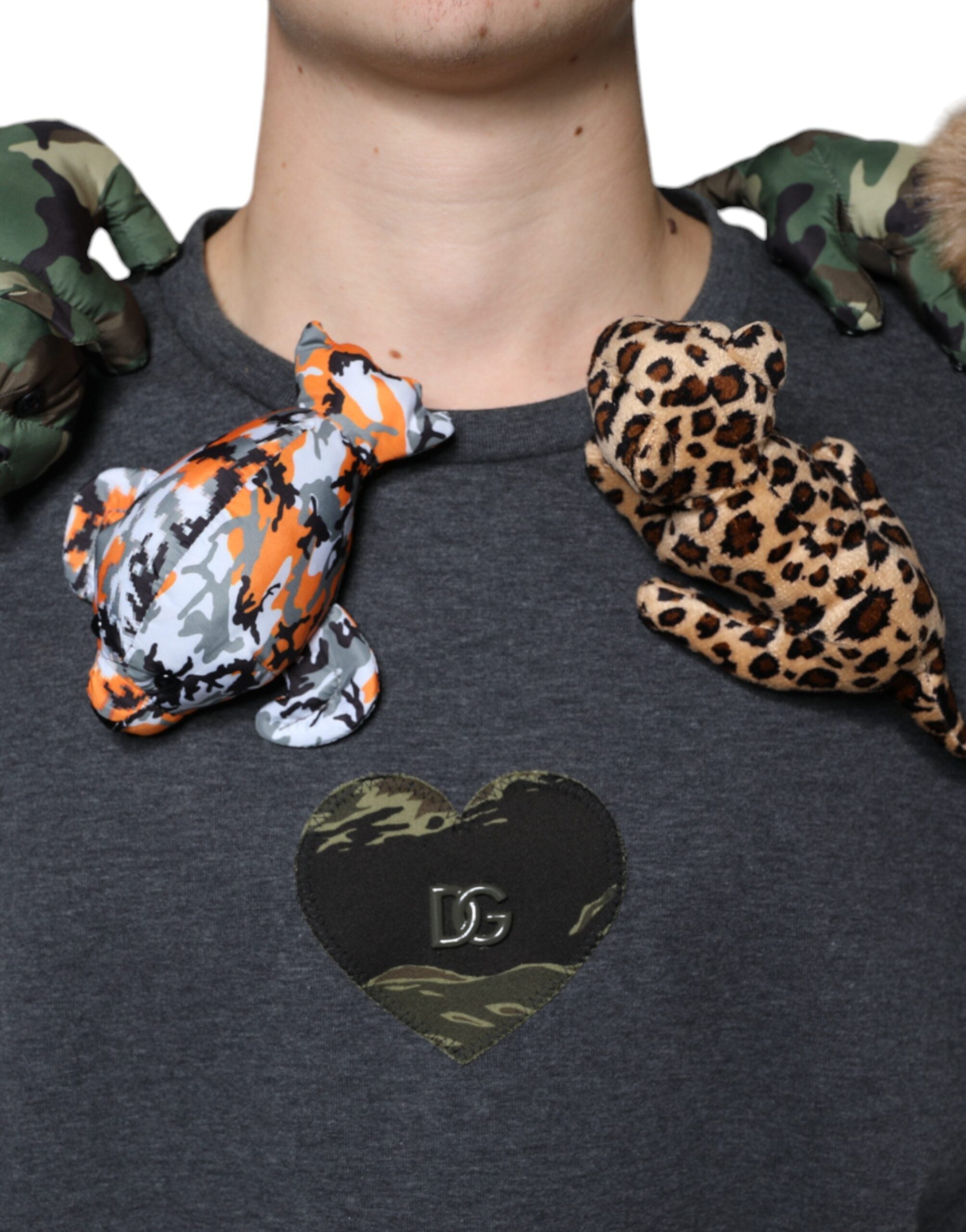 Dolce & Gabbana Gray Camouflage Animal Stuff Cotton Men's T-shirt