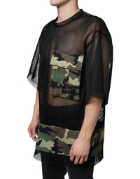 Dolce & Gabbana Black Mesh Camouflage Short Sleeves Men's T-shirt