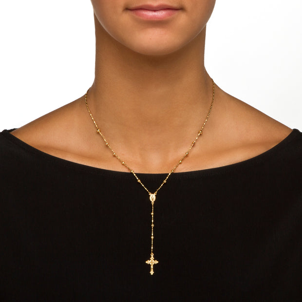 PalmBeach Jewelry Yellow Gold-Plated Sterling Silver Style Cross Necklace (3mm), Lobster Claw Clasp, 17 inches