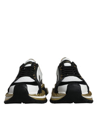 Dolce & Gabbana White Gold Black Leather SUPER KING Sneakers Men's Shoes