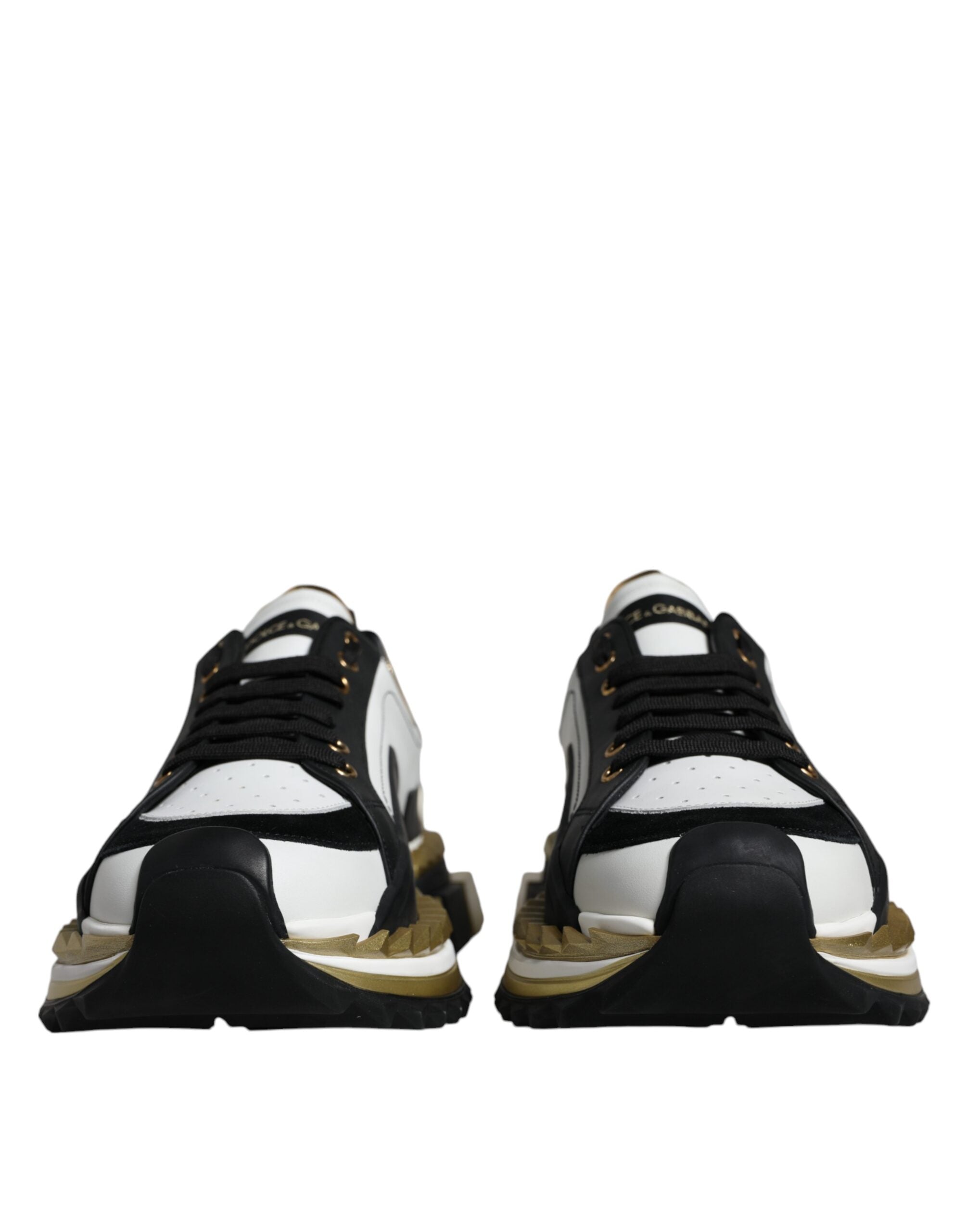 Dolce & Gabbana White Gold Black Leather SUPER KING Sneakers Men's Shoes