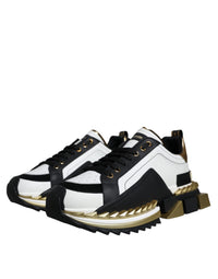 Dolce & Gabbana White Gold Black Leather SUPER KING Sneakers Men's Shoes