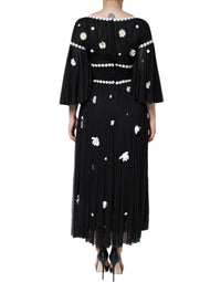 Dolce & Gabbana Black Silk Daisy A-line Long Maxi Women's Dress
