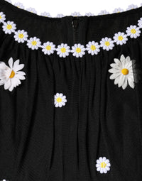 Dolce & Gabbana Black Silk Daisy A-line Long Maxi Women's Dress