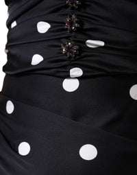 Dolce & Gabbana Black Silk Polka Dot Vneck Tassel Midi Women's Dress