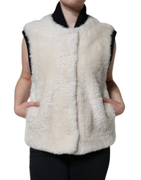 Burberry Burberry White WARRENFORD Shearling Leather Vest Coat Women's Jacket