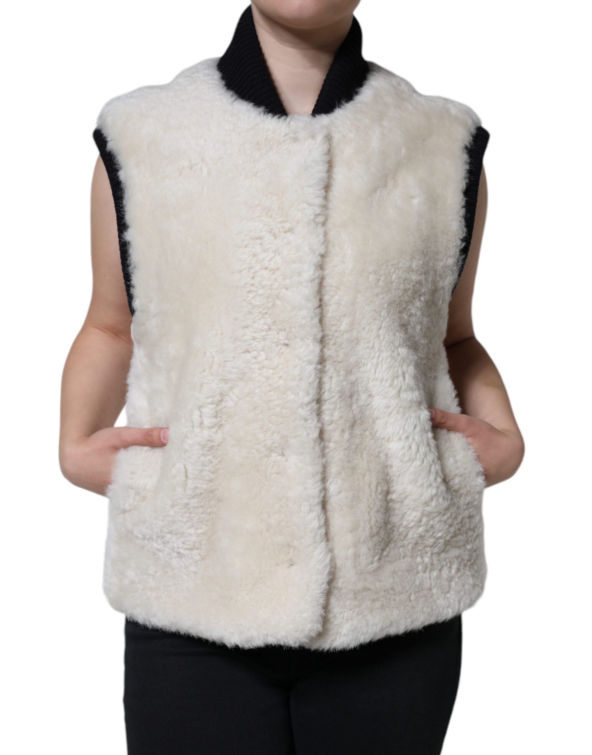Burberry Burberry White WARRENFORD Shearling Leather Vest Coat Women's Jacket