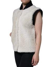 Burberry Burberry White WARRENFORD Shearling Leather Vest Coat Women's Jacket