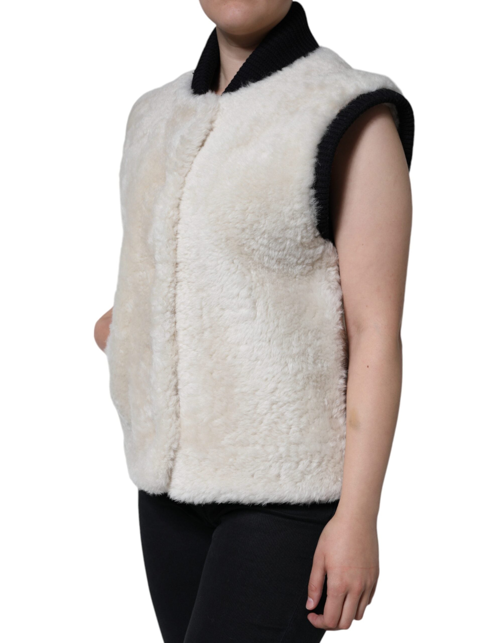 Burberry Burberry White WARRENFORD Shearling Leather Vest Coat Women's Jacket