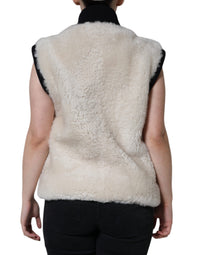 Burberry Burberry White WARRENFORD Shearling Leather Vest Coat Women's Jacket