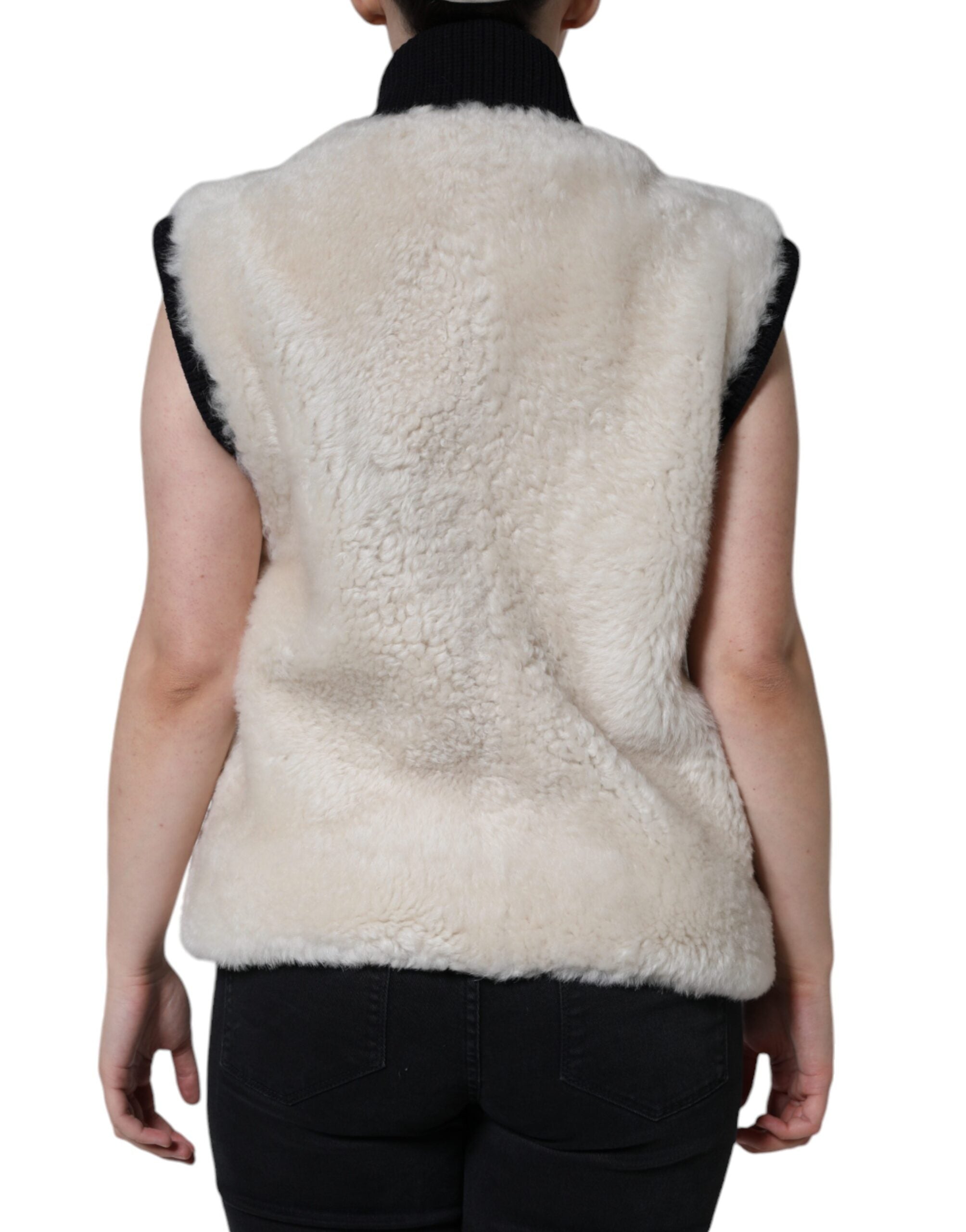Burberry Burberry White WARRENFORD Shearling Leather Vest Coat Women's Jacket