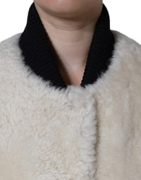 Burberry Burberry White WARRENFORD Shearling Leather Vest Coat Women's Jacket