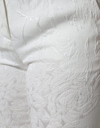 Dolce & Gabbana White Floral Brocade Cotton Cropped Women's Pants