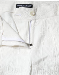Dolce & Gabbana White Floral Brocade Cotton Cropped Women's Pants