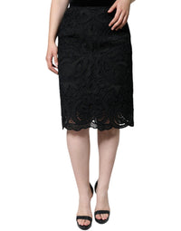 Dolce & Gabbana Black Floral Lace High Waist Pencil Cut Women's Skirt