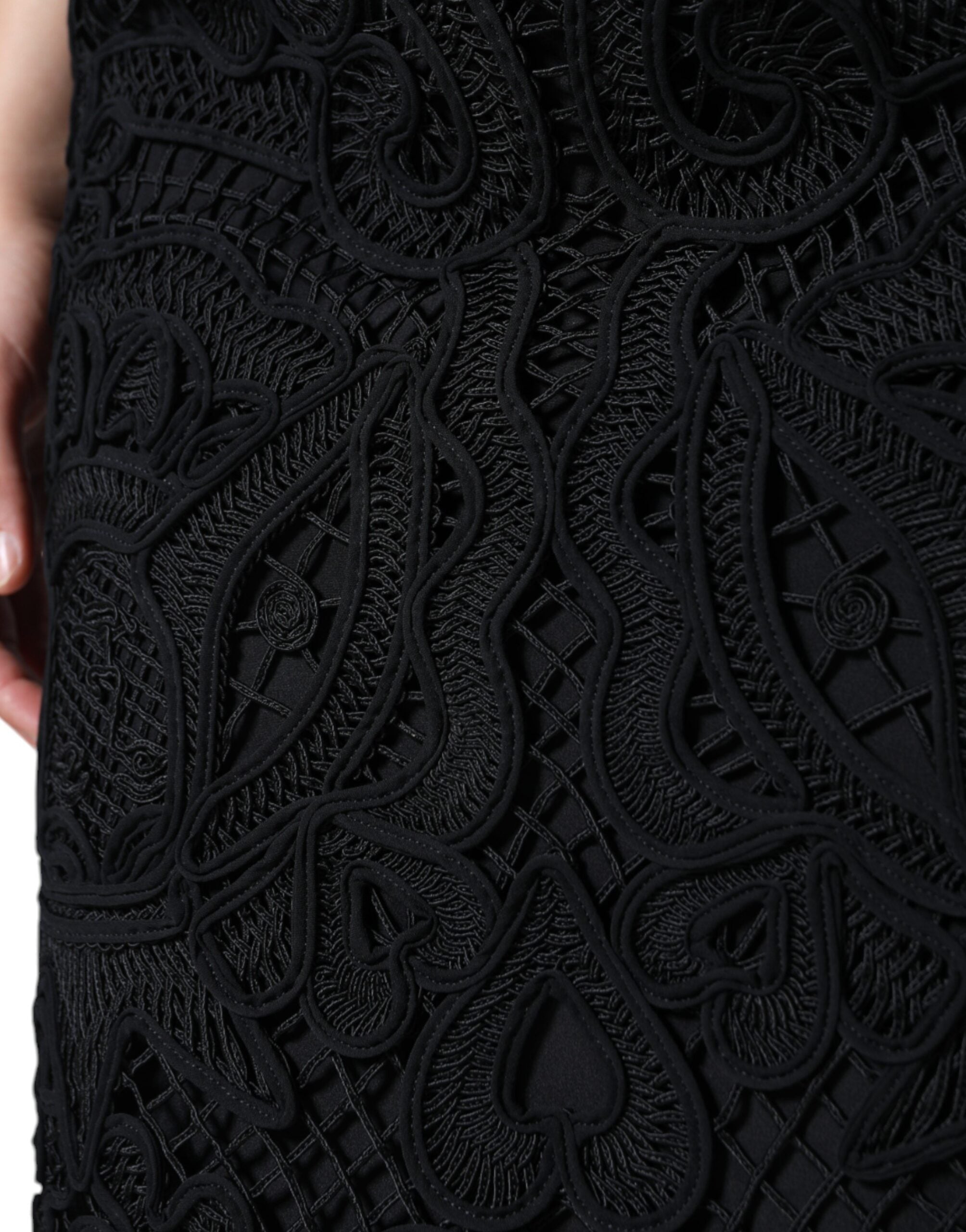 Dolce & Gabbana Black Floral Lace High Waist Pencil Cut Women's Skirt