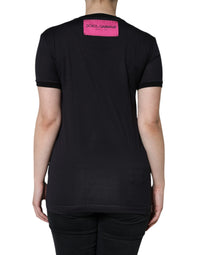 Dolce & Gabbana Black Cotton Logo Print Round Neck Women's T-shirt