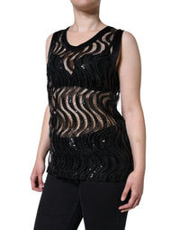 Dolce & Gabbana Black Sequin Sleeveless Tank Blouse Women's Top