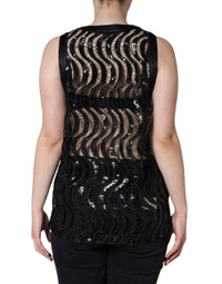 Dolce & Gabbana Black Sequin Sleeveless Tank Blouse Women's Top