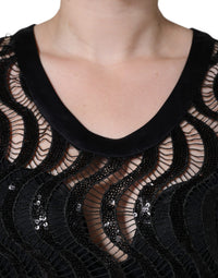 Dolce & Gabbana Black Sequin Sleeveless Tank Blouse Women's Top