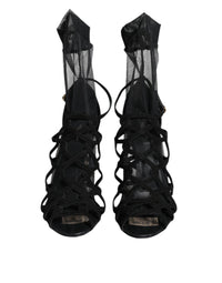 Dolce & Gabbana Black Tulle Stretch Heels Sandals Women's Shoes