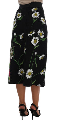 Dolce & Gabbana Black Embellished Daisy Brocade Women's Skirt