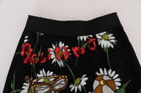 Dolce & Gabbana Black Embellished Daisy Brocade Women's Skirt