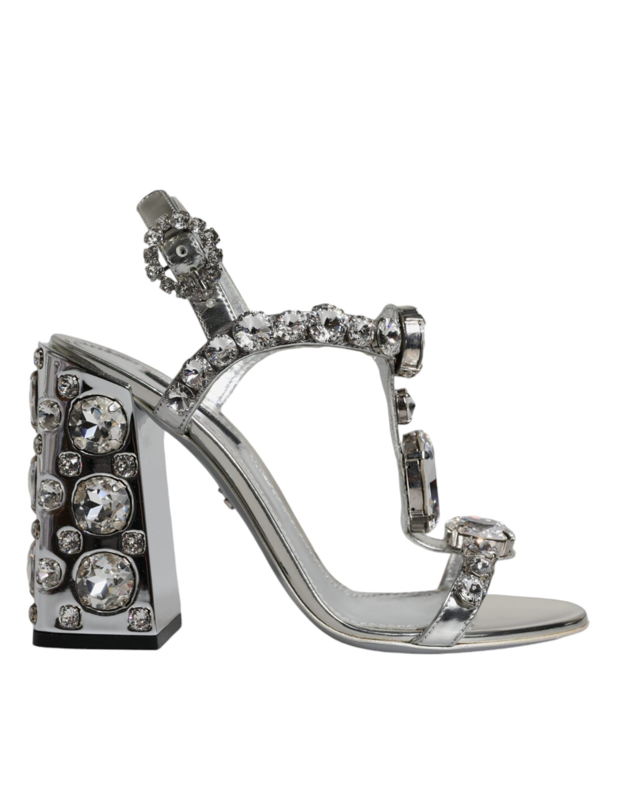 Dolce & Gabbana Silver Leather T-strap Crystal Sandals Women's Shoes (Pre-Owned)