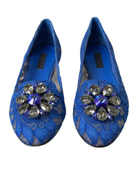 Dolce & Gabbana Dolce & Gabbana Blue Lace Crystal Ballet Flats Loafers Women's Shoes
