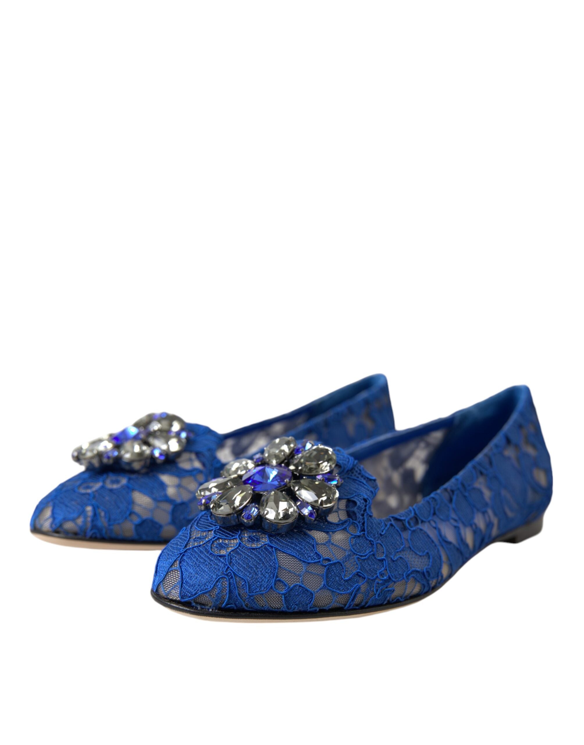 Dolce & Gabbana Dolce & Gabbana Blue Lace Crystal Ballet Flats Loafers Women's Shoes