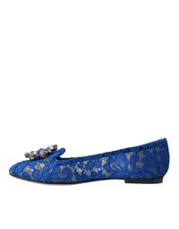 Dolce & Gabbana Dolce & Gabbana Blue Lace Crystal Ballet Flats Loafers Women's Shoes