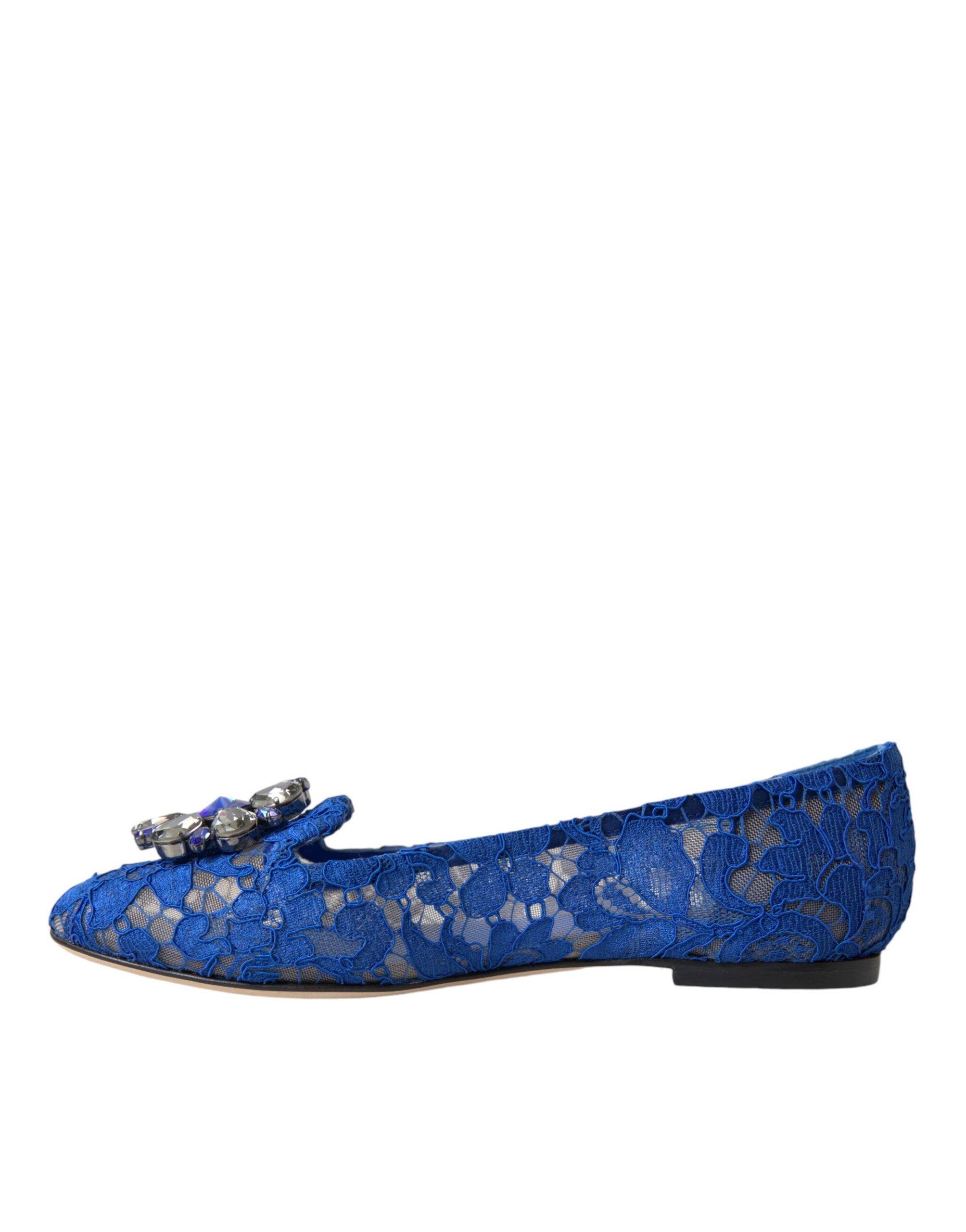 Dolce & Gabbana Dolce & Gabbana Blue Lace Crystal Ballet Flats Loafers Women's Shoes