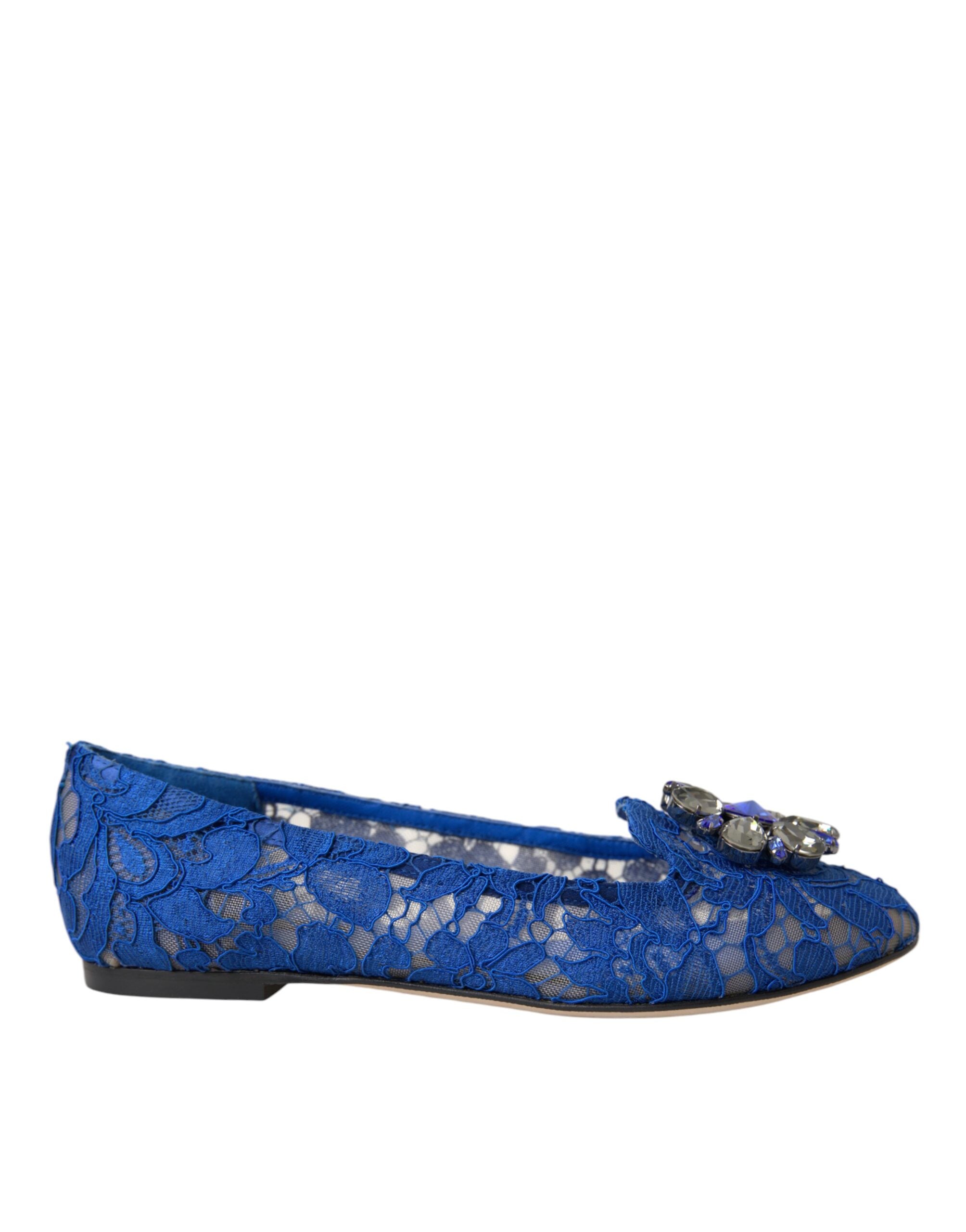 Dolce & Gabbana Dolce & Gabbana Blue Lace Crystal Ballet Flats Loafers Women's Shoes