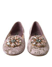 Dolce & Gabbana Dolce & Gabbana Pink Lace Crystal Ballet Flats Loafers Women's Shoes