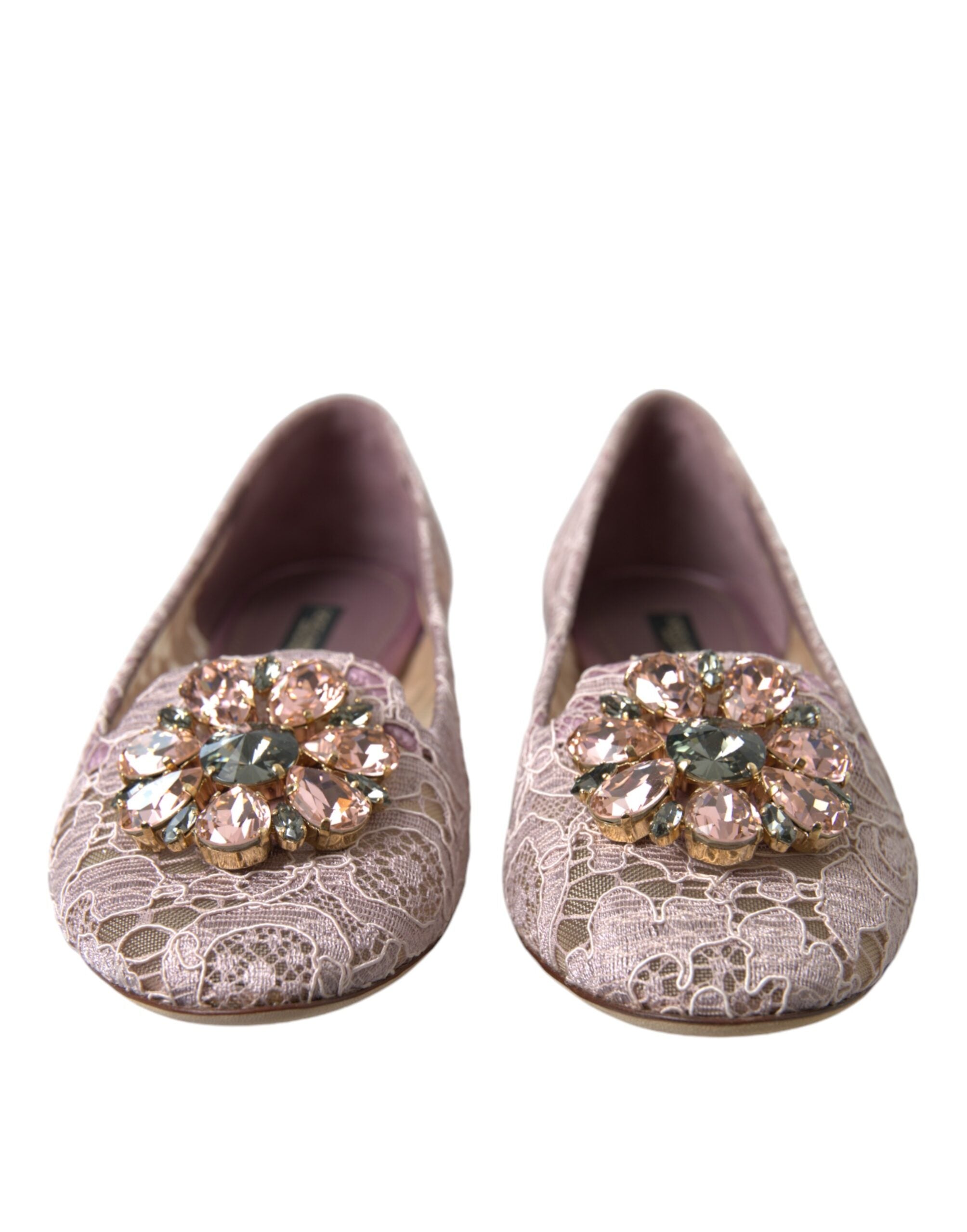 Dolce & Gabbana Dolce & Gabbana Pink Lace Crystal Ballet Flats Loafers Women's Shoes