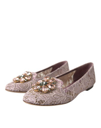 Dolce & Gabbana Dolce & Gabbana Pink Lace Crystal Ballet Flats Loafers Women's Shoes