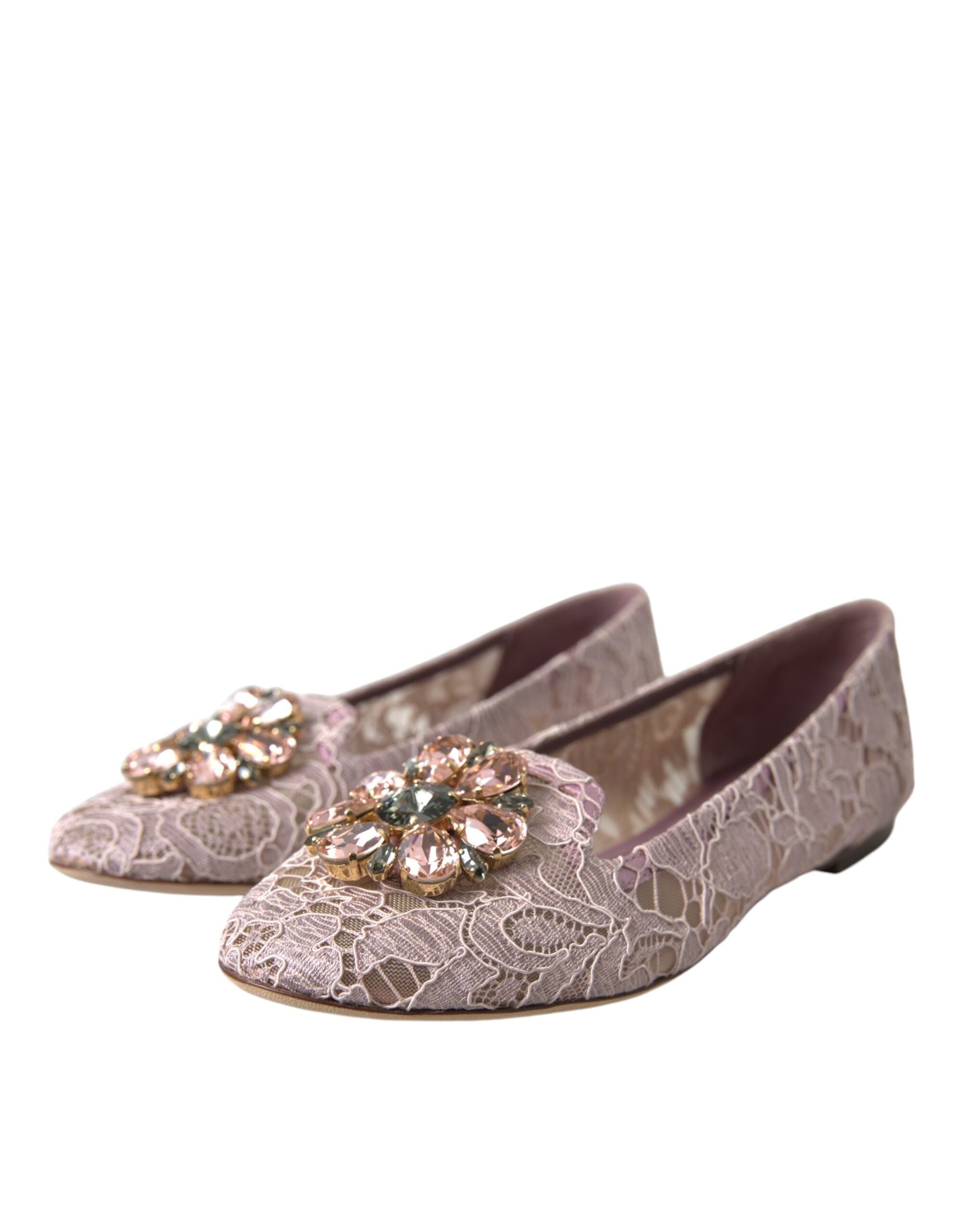 Dolce & Gabbana Dolce & Gabbana Pink Lace Crystal Ballet Flats Loafers Women's Shoes