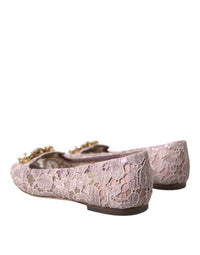 Dolce & Gabbana Dolce & Gabbana Pink Lace Crystal Ballet Flats Loafers Women's Shoes