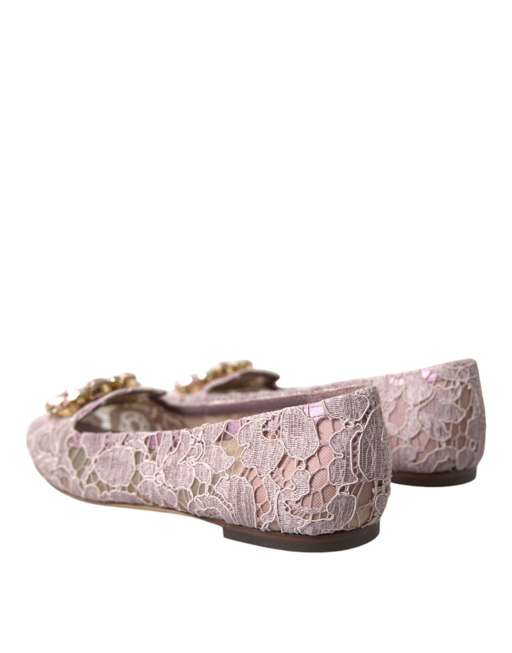 Dolce & Gabbana Dolce & Gabbana Pink Lace Crystal Ballet Flats Loafers Women's Shoes