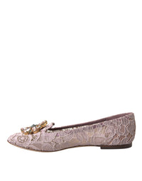 Dolce & Gabbana Dolce & Gabbana Pink Lace Crystal Ballet Flats Loafers Women's Shoes