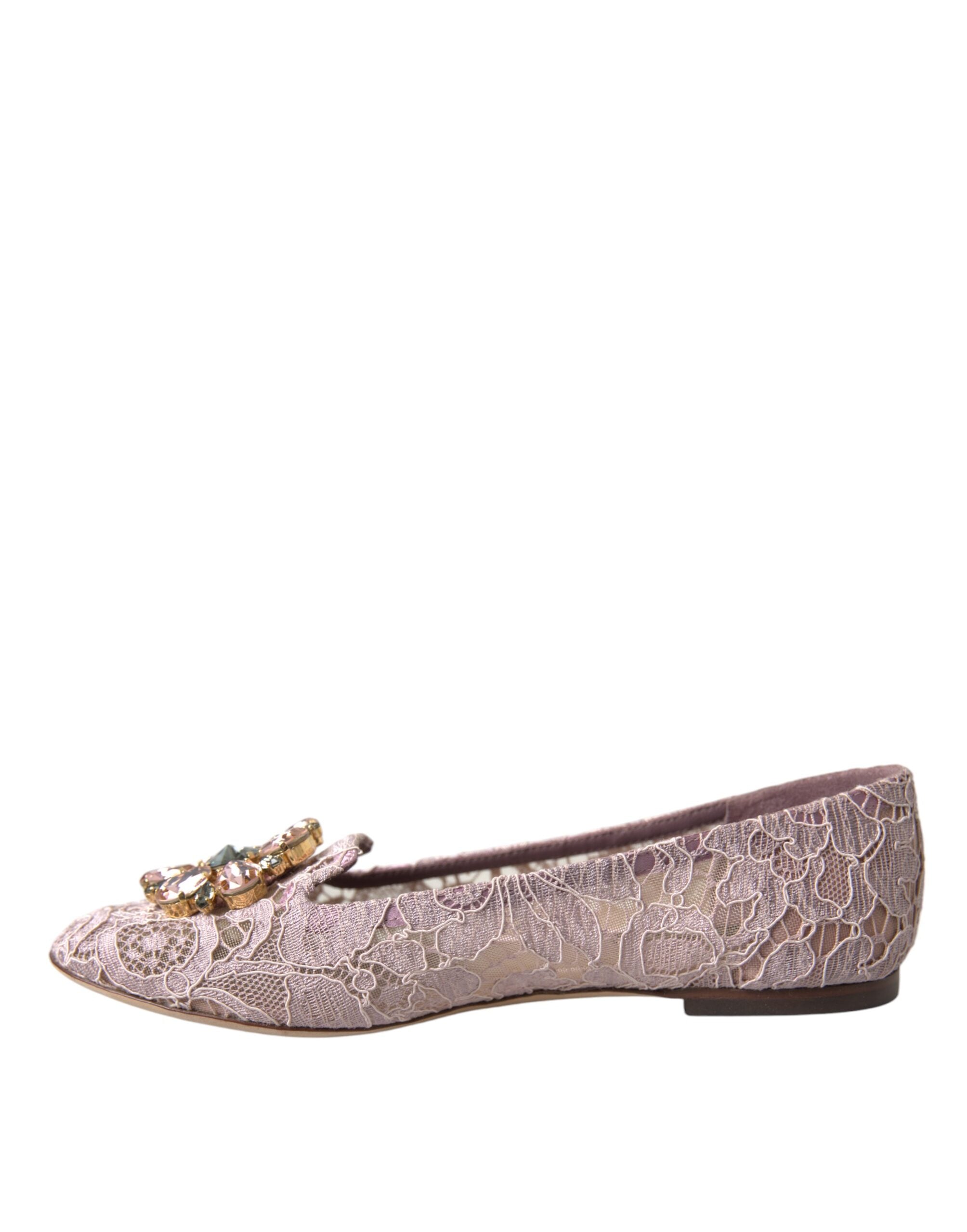 Dolce & Gabbana Dolce & Gabbana Pink Lace Crystal Ballet Flats Loafers Women's Shoes