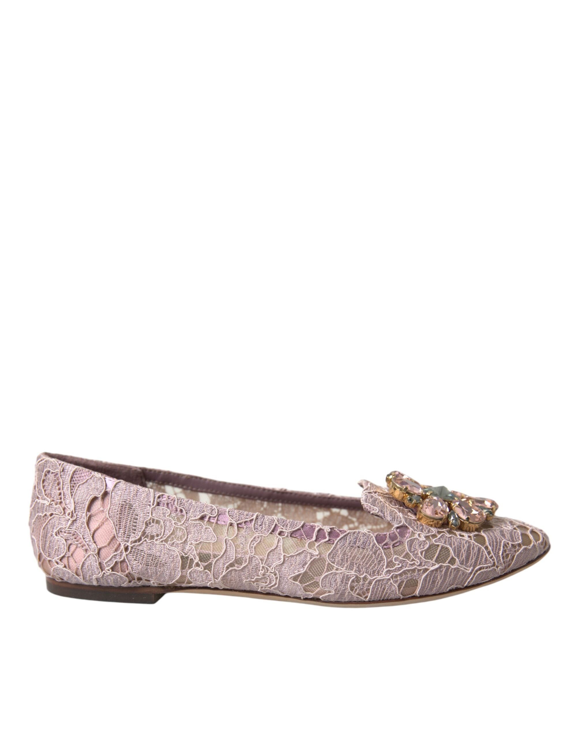 Dolce & Gabbana Dolce & Gabbana Pink Lace Crystal Ballet Flats Loafers Women's Shoes