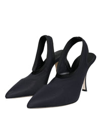 Dolce & Gabbana Black Jersey Stretch Heels Slingback Women's Shoes