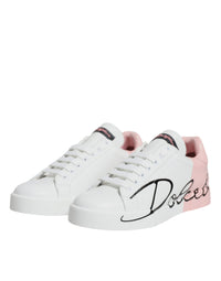 Dolce & Gabbana White Pink Portofino Low Top Sneakers Women's Shoes