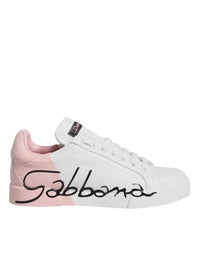 Dolce & Gabbana White Pink Portofino Low Top Sneakers Women's Shoes