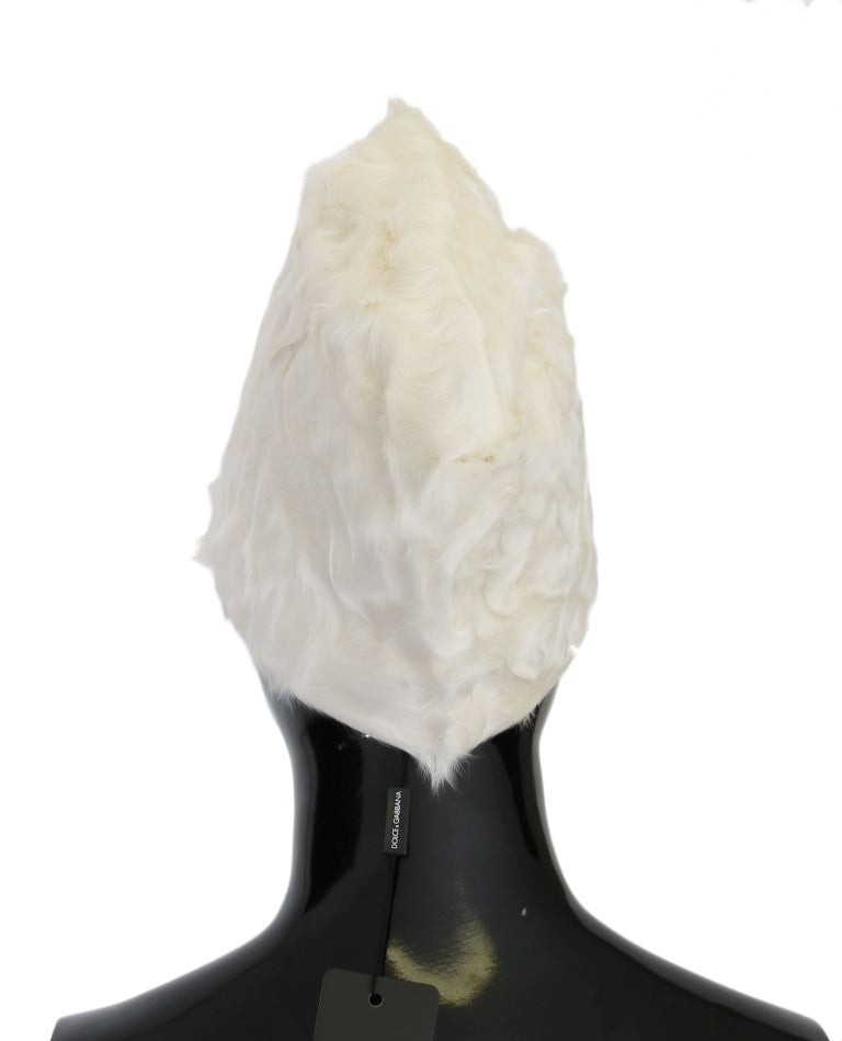 Dolce & Gabbana Elegant White Fur Beanie Luxury Winter Women's Hat