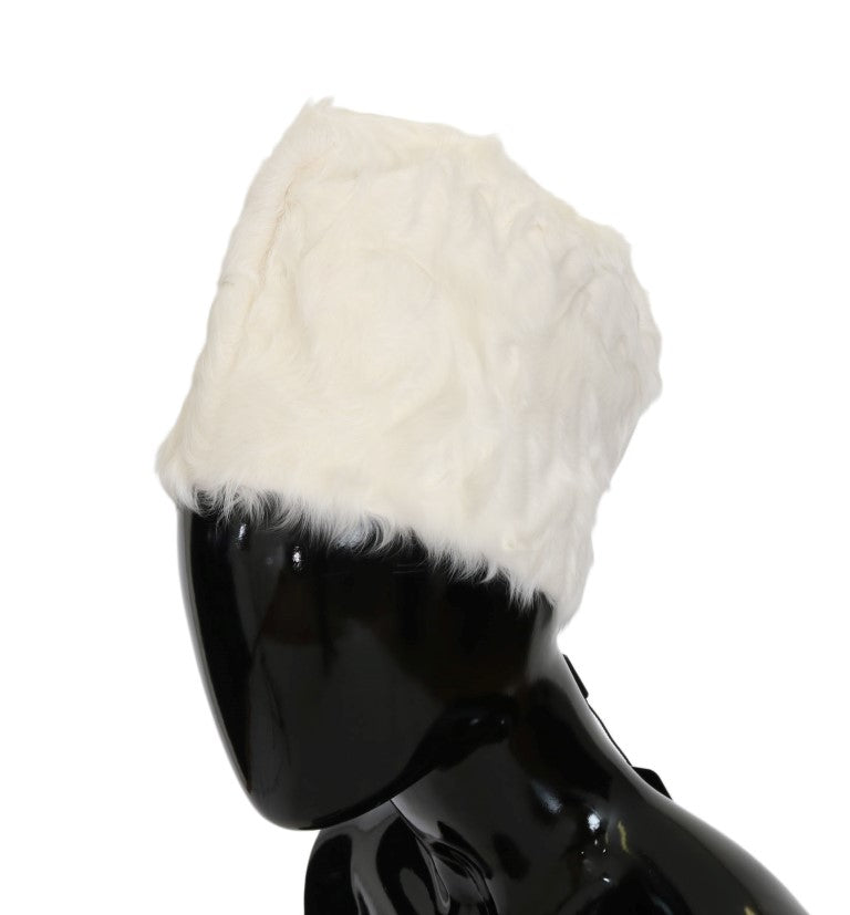 Dolce & Gabbana Elegant White Fur Beanie Luxury Winter Women's Hat