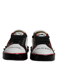 Dolce & Gabbana White Red Crystals Leather Portofino Sneakers Women's Shoes